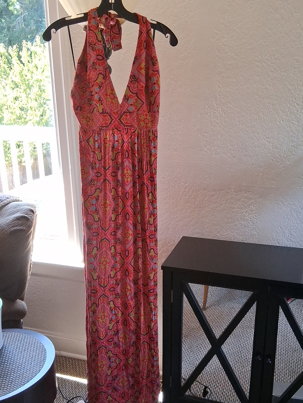 Nieves Lavi Coral Multi Halter Maxi Dress